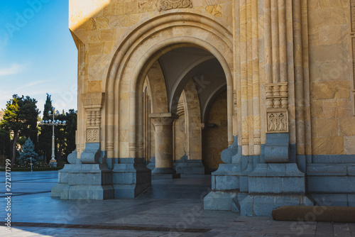  Marble columns with the arch of the Cathedral of Tsmind Sameba (Holy Trinity) in Tbilisi. photo