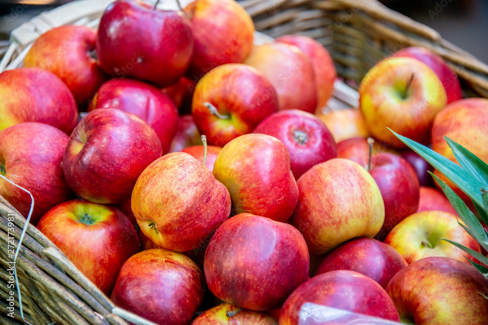 Apples at the market display stall Apples at the market display stall