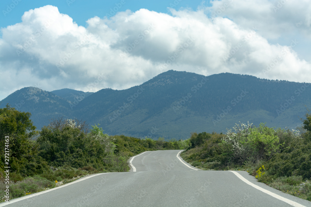Driving car on roads of Peloponnese, roads network in Greece Driving car on roads of Peloponnese, roads network in Greece