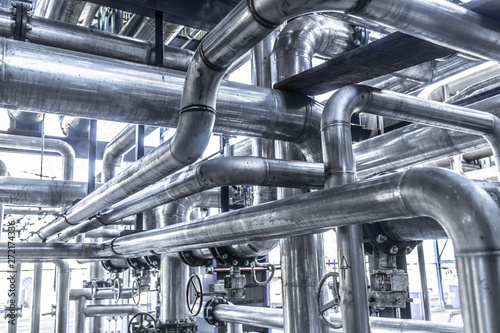 Quadro su tela industrial steam pipe with valves and stainless steel actuators