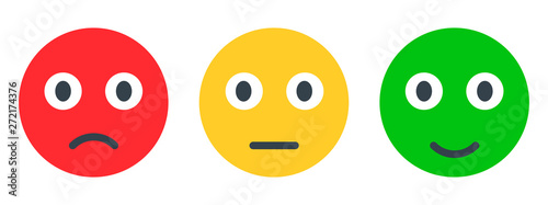 Three colored smilies, set smiley emotion, by smilies, cartoon emoticons icons - stock vector