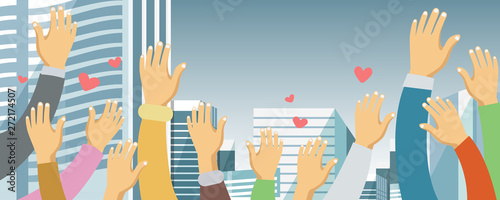 Volunteering concept. Hand raised up. Flat vector illustration