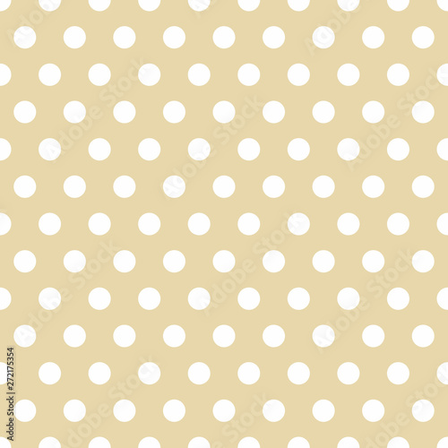 beige Seamless Background with Polka Dot pattern. Polka dot fabric. Retro pattern. Casual stylish white polka dot texture on beige background.