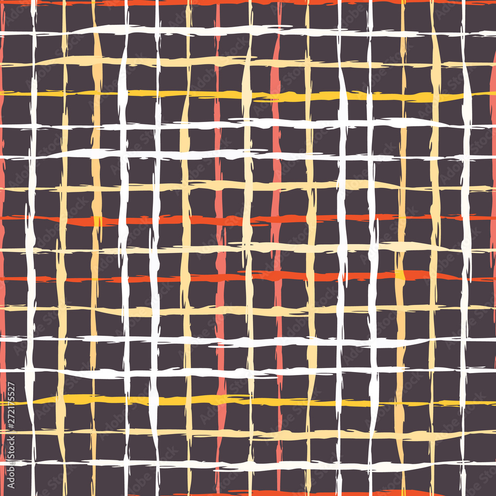 Fototapeta premium GRUNGE CHECKERED SEAMLESS PATTERN. VECTOR BACKGROUND WITH UNEVEN LINES.