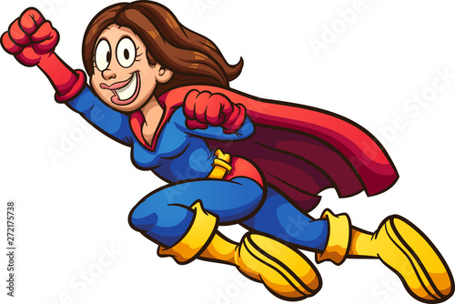 Flying cartoon super mom with cape clip art. Vector illustration. All in a single layer. 