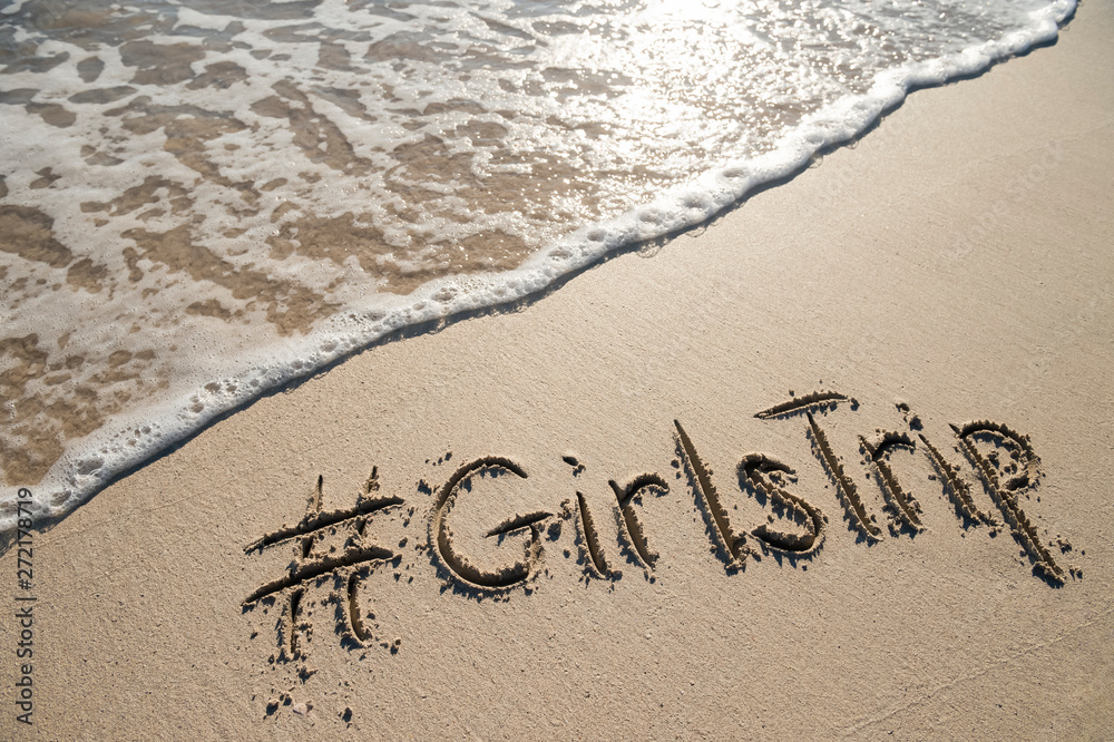 Modern travel message "girls trip" with a social mediafriendly hashtag