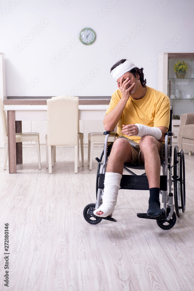 Young man after accident recovering at home Young man after accident recovering at home