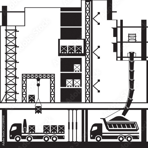 Delivery of materials and cleaning of construction site - vector illustration
