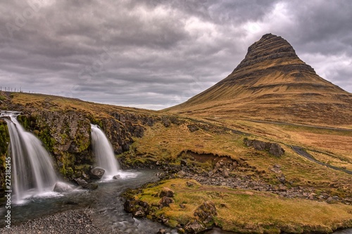 Kirkjufell mountain with waterfalls