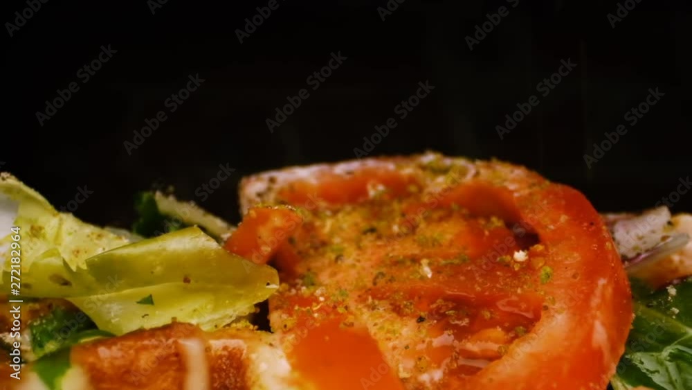 Appetizing Sandwich. Spices. Close-up. Appetizing Sandwich. Spices. Close-up.