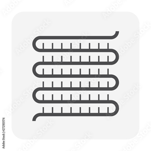 Condenser coil vector icon consist of copper or aluminium tubes, fins for holds refrigerant, gas, pressure in air compressor machine for ductless system, heating ventilation, air conditioning hvac.