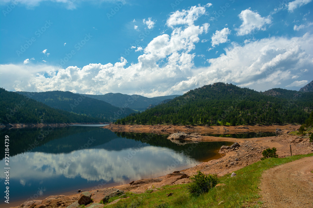 Ralph Price Reservoir west of Longmont, Colorado in the mountains during the day Ralph Price Reservoir west of Longmont, Colorado in the mountains during the day