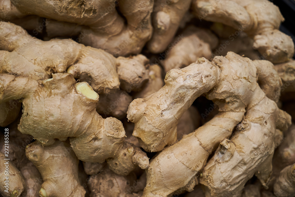 Heap of dried ginger root background, close-up. Healthy diet food Heap of dried ginger root background, close-up. Healthy diet food