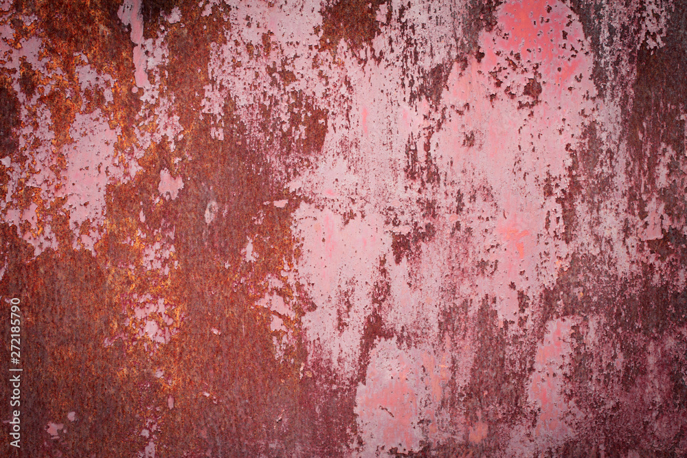 Abstract grunge background: red rusty wall with stains and scratches