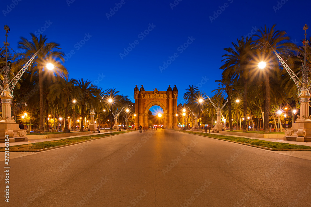 Barcelona Arch at night in Spain 