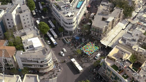 Tel Aviv city business center sunny summer day, aerial skyline 4k  photo