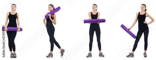 Young woman doing exercises isolated on white 