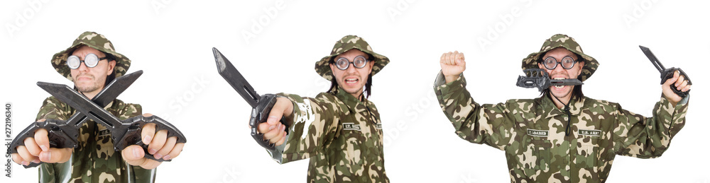 Funny soldier isolated on white Funny soldier isolated on white