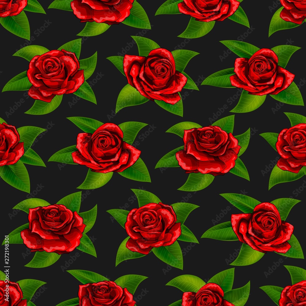 Beautiful red rose flowers seamless floral summer pattern vector background Beautiful red rose flowers seamless floral summer pattern vector background