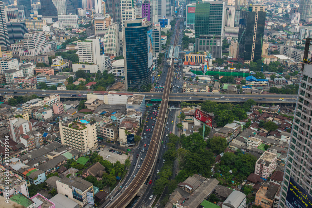 Bangkok skyline city building with transport road