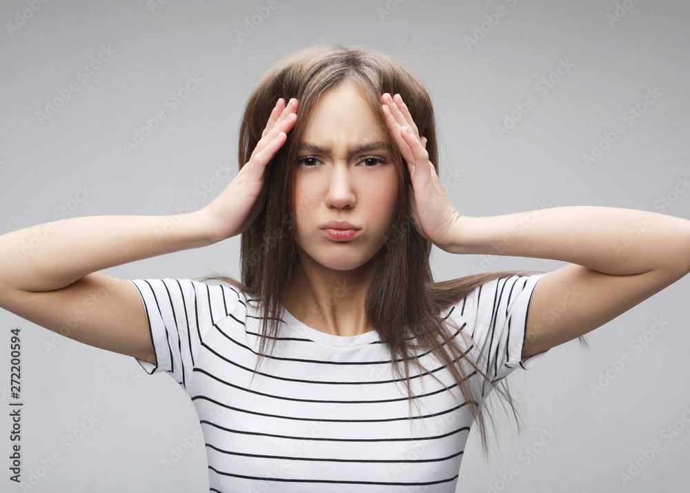 lifestyle, health and people concept: Young woman with head pain lifestyle, health and people concept: Young woman with head pain