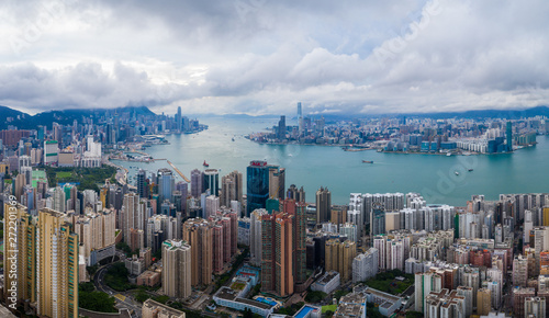 Canvas Print Top view of Hong Kong city