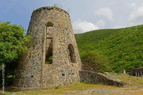 Windmill ruin in Annaberg sugar plantation in Virgin Islands National Park at Saint John Island, US Virgin Islands, USA. photo