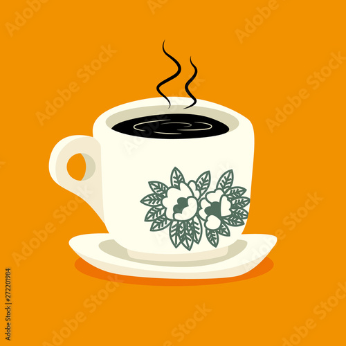 Traditional oriental style coffee on orange colour background - flat art vector icon