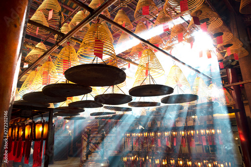 Photography Beautiful interior inside Man Mo Chinese  Temple in Hong Kong.