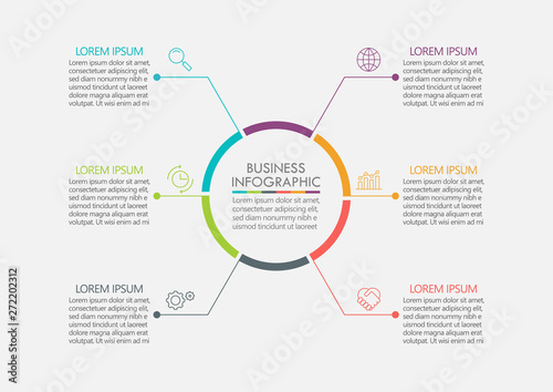 Business circle. timeline infographic icons designed for abstract background template with 6 options.