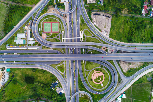 Aerial view transport junction road with satadium green park photo