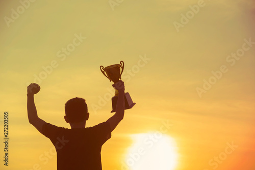 Canvas Print Sport Silhouette trophy best man Winner Award victory trophy for professional challenge