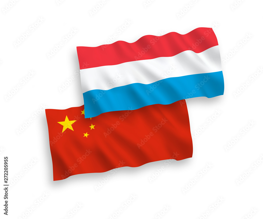 National vector fabric wave flags of Luxembourg and China isolated on white background 1 to 2 proportion. National vector fabric wave flags of Luxembourg and China isolated on white background 1 to 2 proportion.
