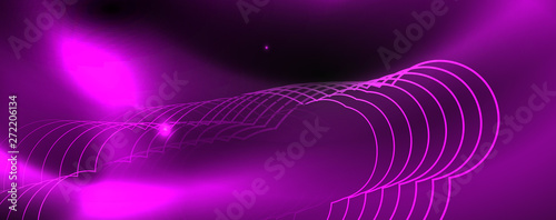 Shiny neon techno template. Neon lines background, 80s style laser rays