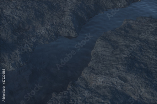 The river between the mountains at night, 3d rendering