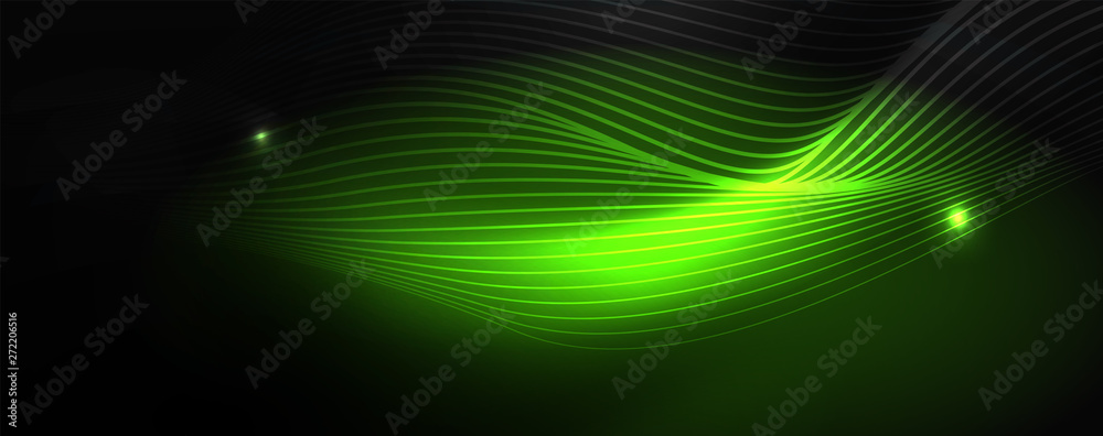 Smoky glowing waves in the dark. Dark abstract background with neon color light and wavy lines. Vector Smoky glowing waves in the dark. Dark abstract background with neon color light and wavy lines. Vector