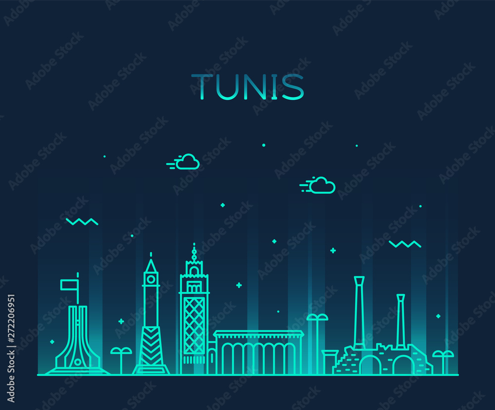Tunis skyline Tunisia Trendy vector linear style Stock Vector | Adobe Stock