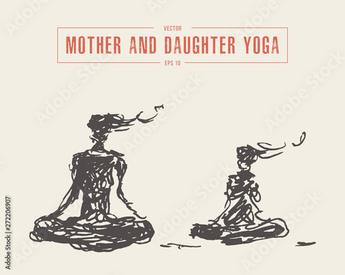 Mother and child yoga relaxation meditation vector