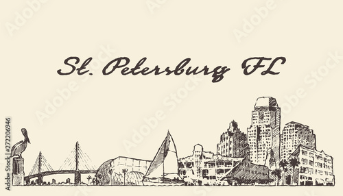 St. Petersburg skyline Florida USA drawn vector