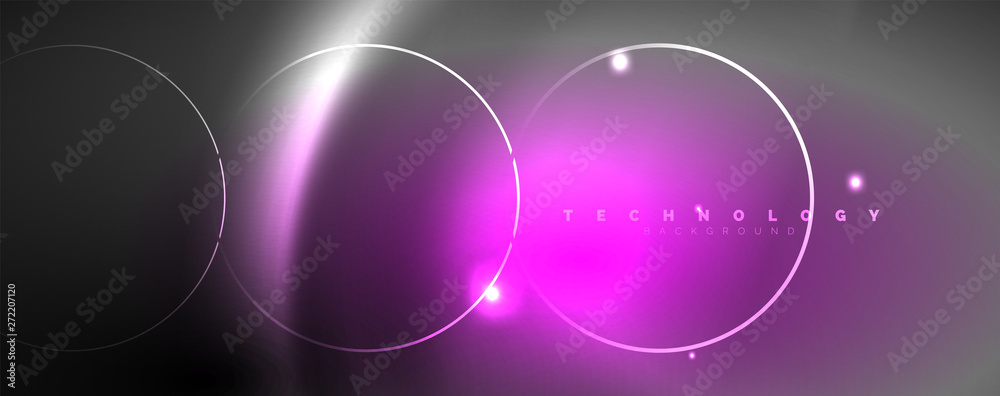 Fototapeta premium Shiny neon lights, dark abstract background with blurred magic neon light curved lines