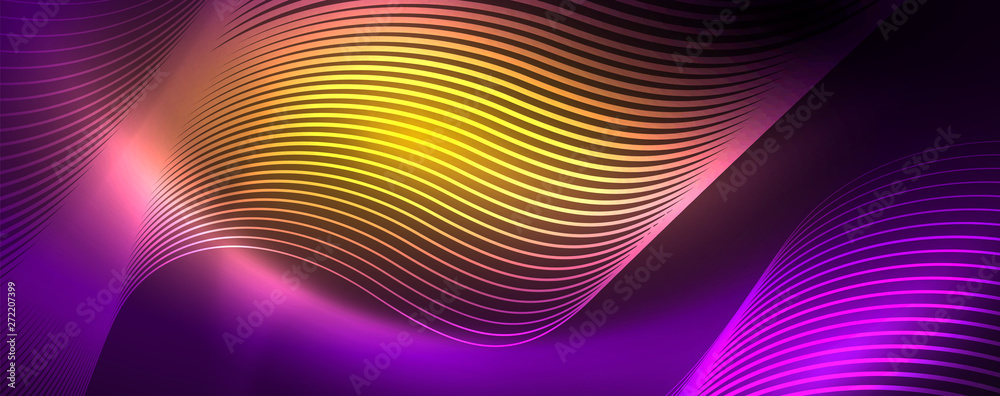 Shiny neon lights, dark abstract background with blurred magic neon light curved lines Shiny neon lights, dark abstract background with blurred magic neon light curved lines