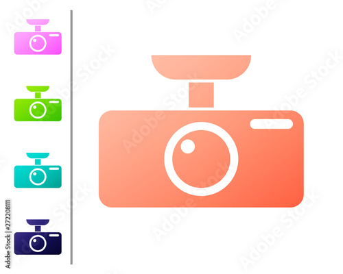 Coral Car DVR icon isolated on white background. Car digital video recorder icon. Set icon in color buttons. Vector Illustration