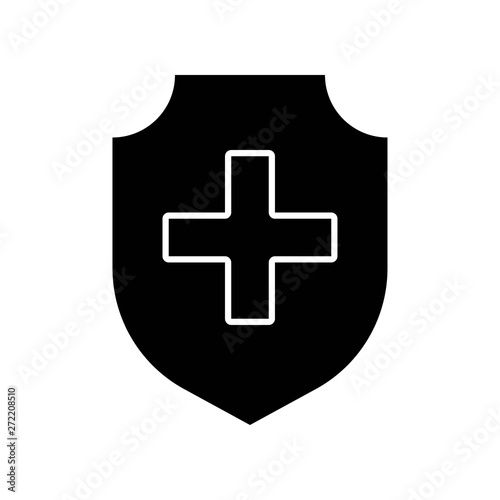 Shield with cross vector illustration, Hygiene solid style icon