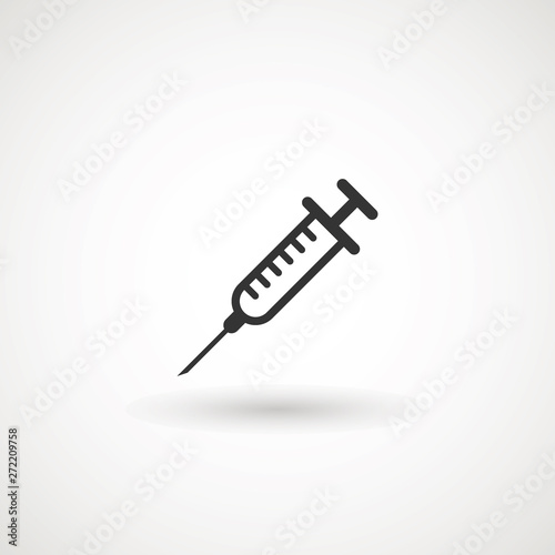 Syringe Injection Icon. Plastic medical syringe needle © Aygun