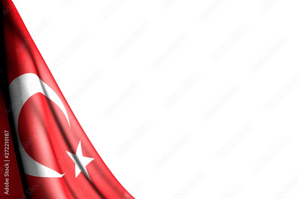 pretty any occasion flag 3d illustration. - isolated picture of Turkey flag hanging in corner - mockup on white with place for your content