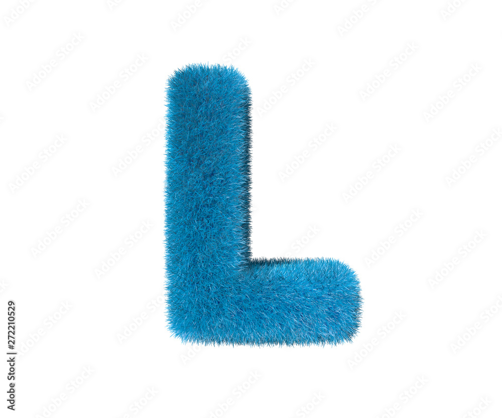 letter L of blue sweet hirs alphabet isolated on white background, kids concept 3D illustration of symbols