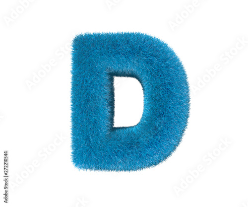 letter D of blue ludicrous wooly font isolated on white background, kids concept 3D illustration of symbols photo