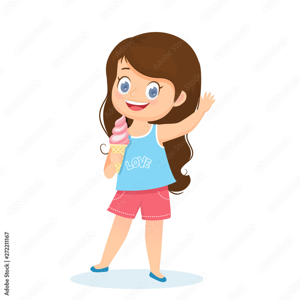 Cute brunette girl with ice cream in her hands Cute brunette girl with ice cream in her hands