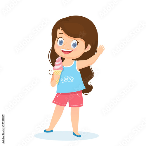 Cute brunette girl with ice cream in her hands