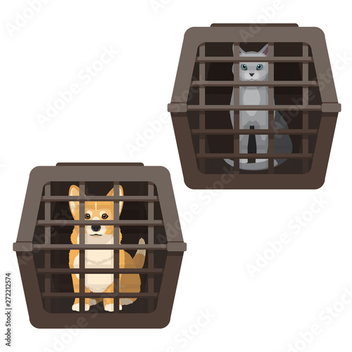 Pet cage vector illustration isolated on white background. Travelling with pets.